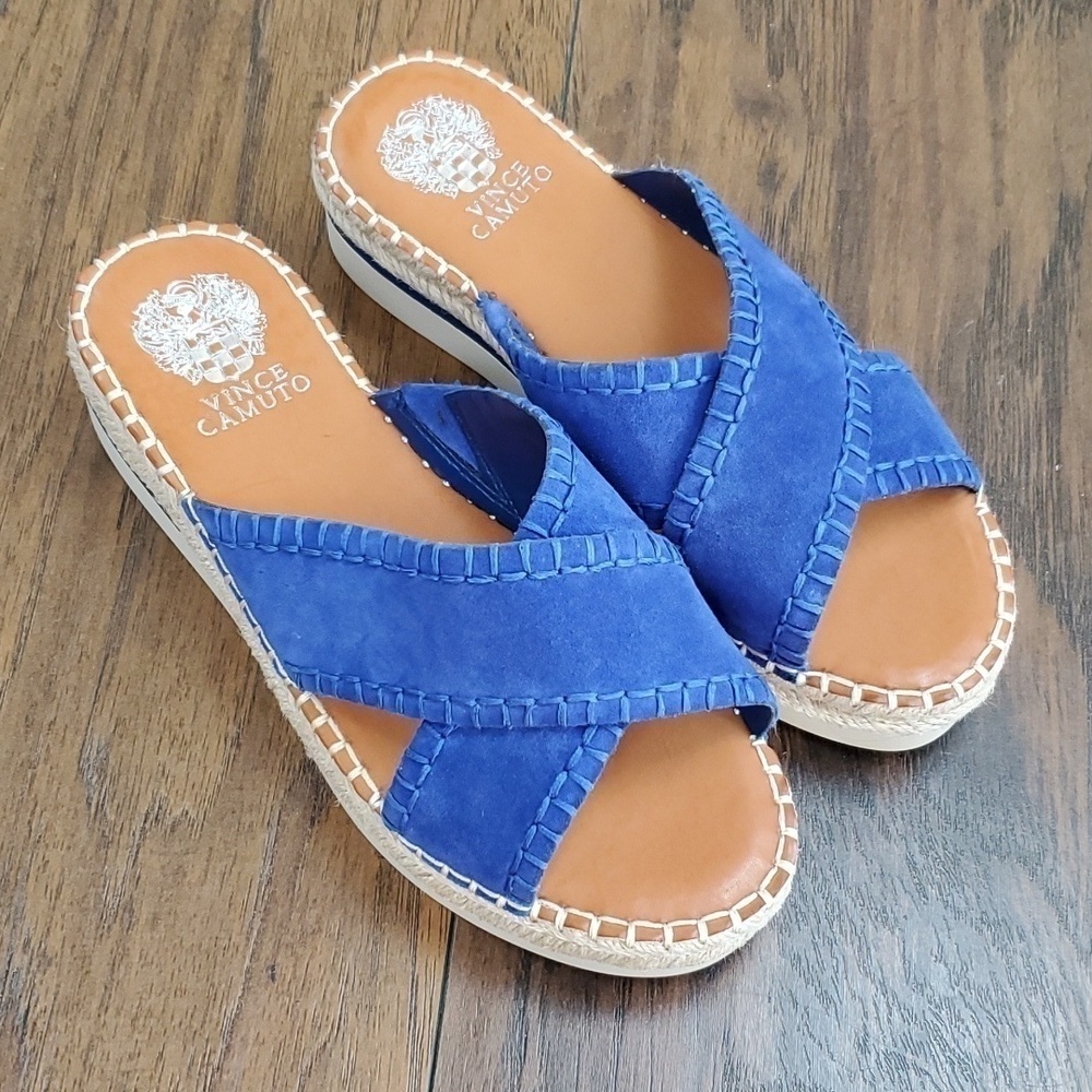 Vince Camuto Belisnda Leather Crossband Slide Platform Sandles Size 8W - Picture 4 of 17